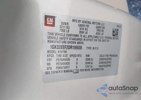 2013 GMC Yukon Denali z USA, uszkodzony, nr VIN 1GKS2EEF2DR195635